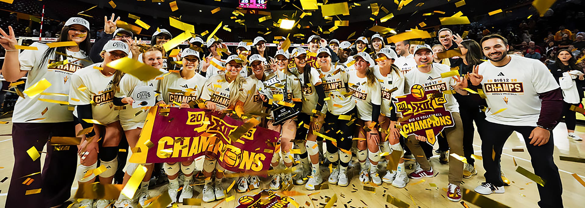 ASU Volleyball team celebrating
